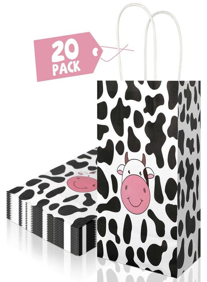 Ethanberg 20Pcs Cow Party Favors Bags with Handles, Farm Themed Kraft Paper Gift Bags Candy Bags, Cute Cow Print Goodie Bags for Girls Boys Birthday Baby Shower - Image 1